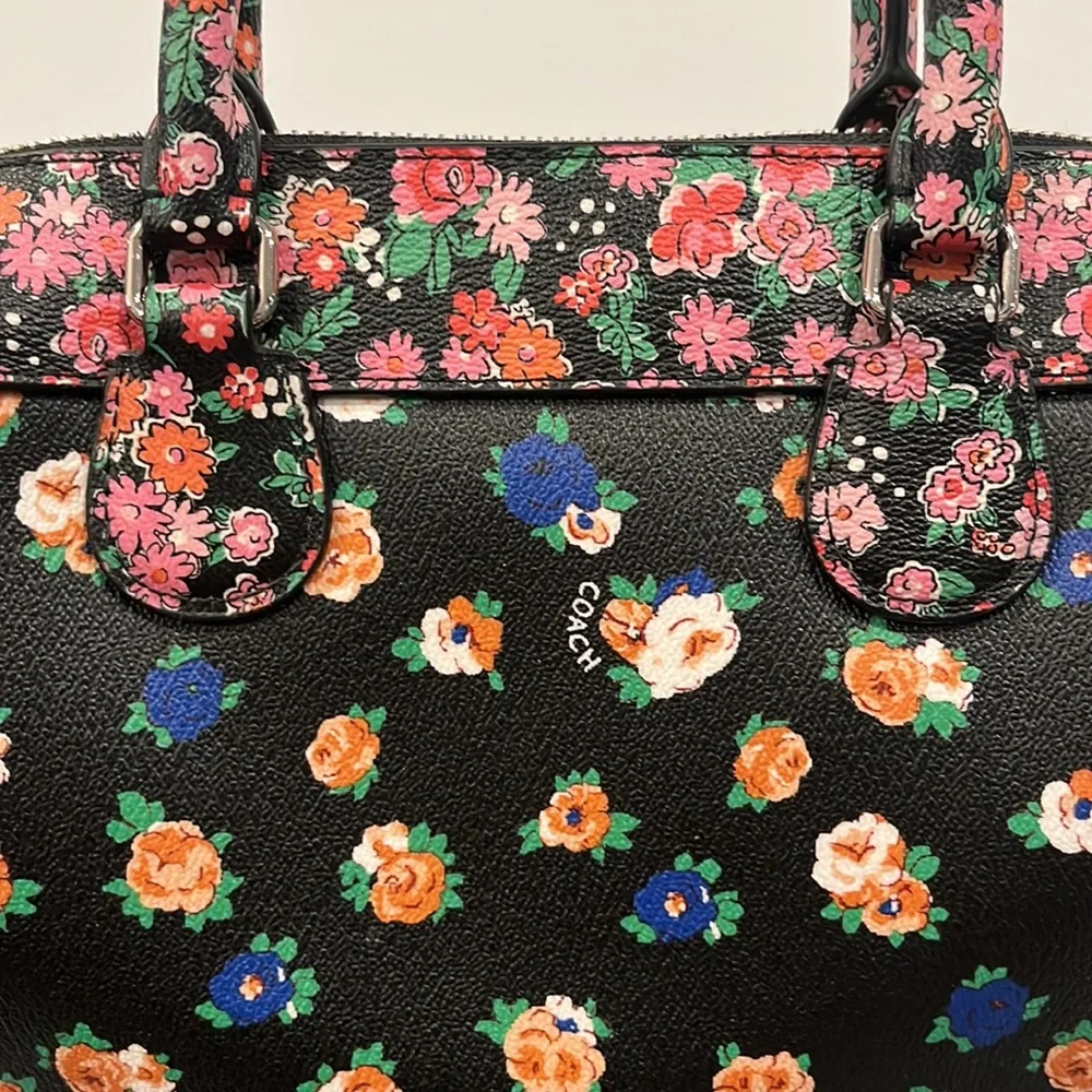 Coach Mini Bennett Black Satchel In Floral Mix Pattern Crossbody Silver Hardware - Picture 11 of 13